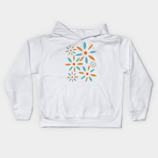 Turquoise Blue And Orange Abstract Retro Flowers Kids Hoodie